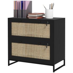 Locking File Cabinet, Locking 2 Drawer File Cabinet with Adjustable Hanging Bar for Letter/A4/Legal Size, Boho Style, Black