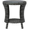 18" Wicker Outdoor Coffee Table, PE Rattan Patio Side Table with 2-Tier Storage, Composite Wood Top, Gray