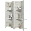 HOMCOM 4 Panel 67" Tall Wood Privacy Screen Room Divider with 3 Shelves and Folding Storage for Bedroom, Distressed White