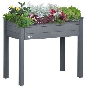 Outsunny 34" Elevated Garden Bed Dark Gray Wooden Planter Box with Drainage Holes for Vegetables Herbs Flowers Backyard Use