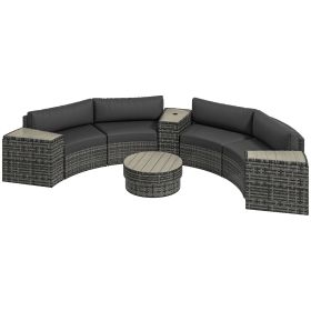Outsunny 8 Piece Patio Furniture Set with 4 Rattan Sofa Chairs & 4 Tables with Storage & Umbrella Hole, Mixed Gray