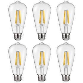 6 Pack Edison Bulbs LED ST19 7W Dimmable 800 Lumens 2700K E26 Antique