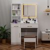 32'' Wide Makeup Vanity Desk with Lighted Mirror and Power Outlet, Dressing Table with Large Storage Space and Cushioned Stool for Bedroom & Studio
