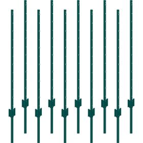 VEVOR 4 Feet Fence Post 10 Pack T-Post Heavy Duty Metal Fence Posts Green