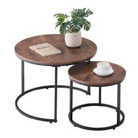 Nesting Coffee Table Set of 2, 23.6 in Round Coffee Table, Nesting Tables for Small Place, End Side Tables Night Stand with Metal Frame