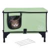 Elevated Heated Cat House, Cuboid Kitty Shelter with Adjustable Temperature and Timer
