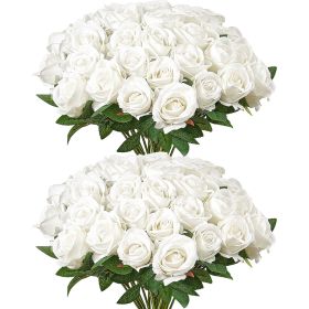 60 Pcs White Roses Artificial Flowers Realistic Bouquet for Xmas Home Decor
