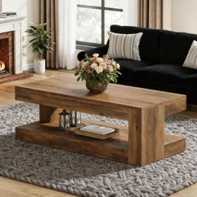 Coffee Table, Farmhouse 2-Tier Tea Cocktail Table with Storage