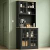 Kitchen Pantry Storage Cabinet, 72" Freestanding Cabinet with Hutch
