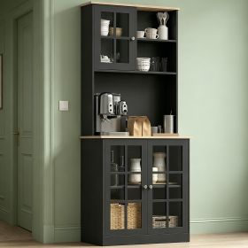 Kitchen Pantry Storage Cabinet, 72" Freestanding Cabinet with Hutch