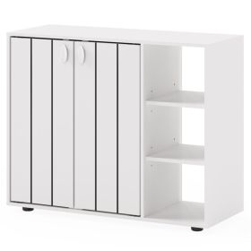 Adjustable Shelf Shoe Cabinet, 2-Door Enclosed + 3-Tier Open Storage Organizer for Entryway-White