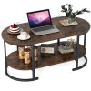 2-Tier Coffee Table with Metal Frame, 100Ã—50Ã—45 cm Robot Vacuum Friendly Accent Table, 88 lbs Capacity for Living Room Office-Rustic Brown