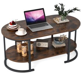2-Tier Coffee Table with Metal Frame, 100Ã—50Ã—45 cm Robot Vacuum Friendly Accent Table, 88 lbs Capacity for Living Room Office-Rustic Brown