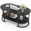 2-Tier Coffee Table with Metal Frame, 100Ã—50Ã—45 cm Robot Vacuum Friendly Accent Table, 88 lbs Capacity for Living Room Office-Black