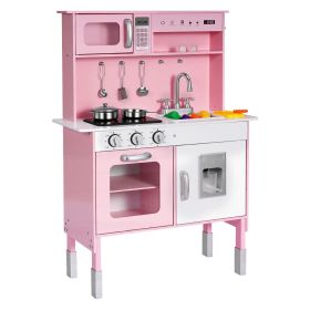 Play Kitchen for Kids, Wooden, Kids Kitchen Playset with Real Lights & Sounds, Food & Cookware, Pretend Play Toy Set, Microwave, Oven, Clicking Knobs