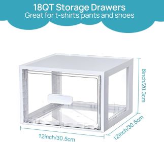 4 Pack 18QT White Stackable Storage Drawers,Easily Assemble Closet Organizers,Plastic Storage Bins for Bathroom,Cabinet,Kitchen Pantry