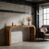 Farmhouse Wood Sofa Table,Narrow Side Table,Curved Design Coffee Table