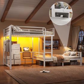 Full over Full Size with 8 Storage Drawers,Built in Bunk bed with Shelves,Bunk bed with Study Desk,Garment Hanging Rod and detachable hanging USB