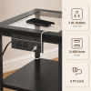 Nightstand End Table with Charging Station, Black 3-Drawer Side Table with RGB LED Light, Glass Top Bedside Table, Fabric Drawers