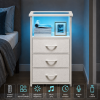 3 Drawer Nightstand with Charging Station, Glass Top End Table with Power Outlets and USB Ports, RGB LED Light Bedside Table with Open Shelf