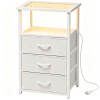 3 Drawer Nightstand with Charging Station, Glass Top End Table with Power Outlets and USB Ports, RGB LED Light Bedside Table with Open Shelf