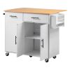 Kitchen Island Cart with Storage, 46.06 in Wide Mobile Rolling Storage Island on Swivel Wheels, with Drawer, Storage Cabinet, Drop Leaf