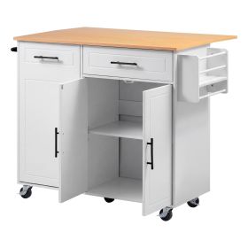Kitchen Island Cart with Storage, 46.06 in Wide Mobile Rolling Storage Island on Swivel Wheels, with Drawer, Storage Cabinet, Drop Leaf