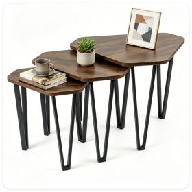 Set of 3 Nesting Coffee Tables Rustic Brown Industrial Accent Side Tables