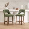 Bar Stools Set of 2, Upholstered Counter Height Bar Stools, Modern Counter Stools with Wood Legs for Kitchen Island Dining Room Bar, Green