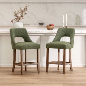 Bar Stools Set of 2, Upholstered Counter Height Bar Stools, Modern Counter Stools with Wood Legs for Kitchen Island Dining Room Bar, Green