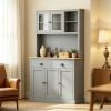 71" Gray Freestanding Kitchen Pantry Cabinet Modern Tall Hutch with Wide Countertop and Custom Adjustable Shelves