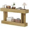 63 Inch Long Console Table, Vintage Narrow Entryway Table with Storage Shelf for Living Room and Hallway, Oak
