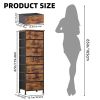 7-Drawer Dresser for Bedroom, Narrow Tall Fabric Dresser with Wood Top, Chest of Drawers Storage Tower with Anti-Tip Strap