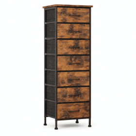 7-Drawer Dresser for Bedroom, Narrow Tall Fabric Dresser with Wood Top, Chest of Drawers Storage Tower with Anti-Tip Strap