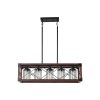 32" Red Wood Industrial Farmhouse Rectangle Pendant Light, 5-Light Chandelier with Lampshade for Dining Room, Kitchen Island, Cafe Decor (No Bulbs)