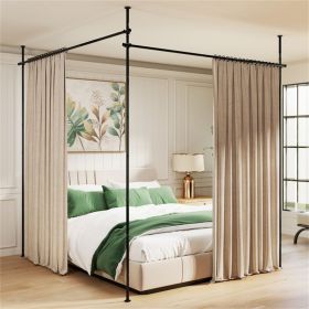 Drill-Free L-Shaped Room Divider Curtain Rod, Adjustable 28"-142"W x 4-10 ft H Heavy-Duty Partition Rod- Black