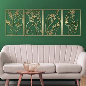 4 Pack Gold Wall Art Decor, Female Flower Face Lover Minimalist DÃƒÂ©cor Single Line Art Wall DÃƒÂ©cor, Real Metal Wall Art