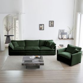 2-Piece Upholstered Sofa, Living Room Sectional Sofa Set Modern Sofa Couches Set , Deep Seat Sofa for Living Room Apartment, 1+3 Seat Green Chenille