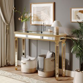 Mirror Console Table Vintage Wood Grain Carving Process Gorgeous and Noble for Entryway, Sofa Table,Living Room(48''W x 32.68''H x 14D,Gold)