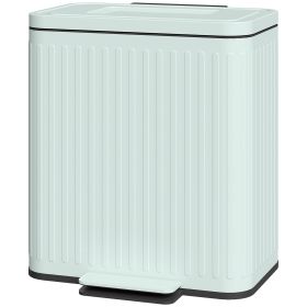 Trash Can with Lid, 2 x 5.3Gal Double Step-On Kitchen Trash Can with Rubbish Bags, Removable Buckets, Light Green
