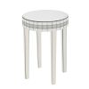 Round Mirror Accent Table, with Silver Mirror Glass Tabletop with Bling Crushed Diamond Edge Frame and Crystal Mirror Legs. End Table for Living Room