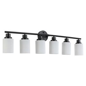 39" Modern 6-Light Vanity Bathroom Mirror Light, Frosted White Glass with Black Iron Frame, Contemporary Wall Sconce for Bedroom, Bathroom