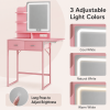 Pink Vanity Desk with Lighted Mirror and Fold-Up Panel, Small Makeup Vanity Table with Fabric Storage Drawers, 3-Tier Shelves