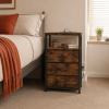 Nightstand with Charging Station, 3-Drawer Fabric Dresser End Table with Power Outlet & USB Ports, Rustic Brown Nightstand with Open Shelf for Bedroom