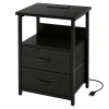 RGB LED Nightstand with Charging Station, 2 Fabric Drawers, Black End Table with Power Outlets & USB Ports for Bedroom