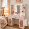 Vanity Desk with Lighted Mirror, 10 LED Bulbs, RGB Lighting with App Control, 3 Drawers, 2 Cabinets, 6 Open Shelves, Acrylic Top
