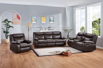 3 Piece Manual Recliner Sofa Set, Bonded Leather Reclining Couch Sets (3-Seater Sofa, 2-Seater Loveseat