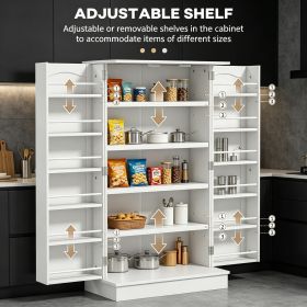 Paper White Freestanding Kitchen Pantry Cabinet, Kitchen Cabinet with 12 Door Shelves