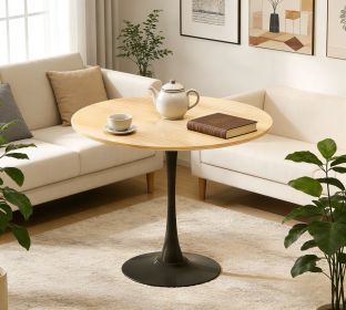 (Natural Wood Color) Round Table, âˆ…31.5'' Modern Dining Table, Dining Table,MDF Top and Steel Base Tulip Round Kitchen Table,Kitchen Table
