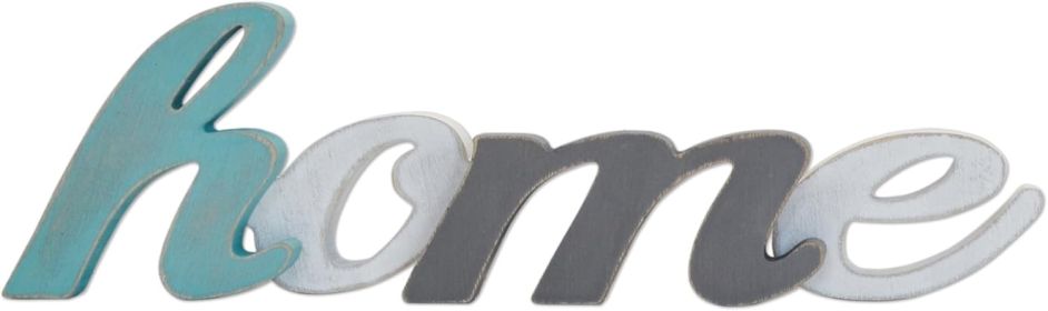 Home Wood Signs in Grey Teal White Multicolor - Rustic Freestanding Stacked Letters for Shelf Mantel - 3D Thick Retro Aqua Home Wooden Letter Wall Mou